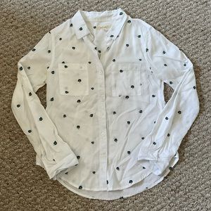 White Button Down with Blue Flowers